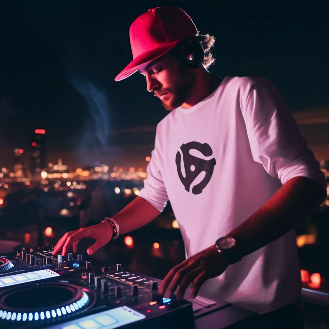 Unisex Jersey Long Sleeve Tee Featuring 45 RPM Record Adapter, Perfect Gift for Music Lovers, House Headz