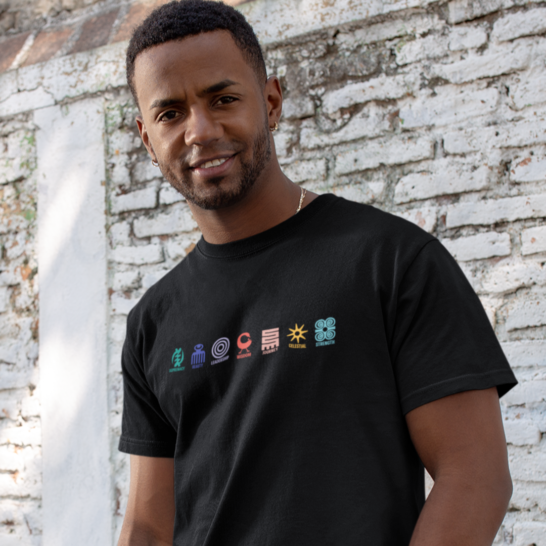 Adinkra Symbol Cotton T-Shirt, Graphic Tee, Adinkra Symbol tshirt, Multiple Symbols Shirt, Colorful t-shirt, Ghanaian Symbol, Afrocentric Apparel