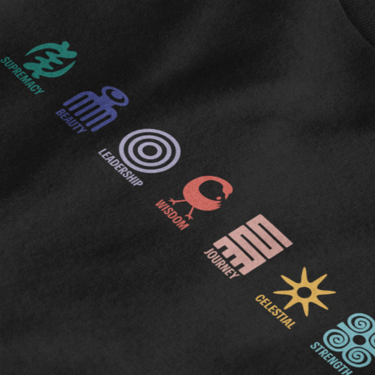 Adinkra Symbol Cotton T-Shirt, Graphic Tee, Adinkra Symbol tshirt, Multiple Symbols Shirt, Colorful t-shirt, Ghanaian Symbol, Afrocentric Apparel