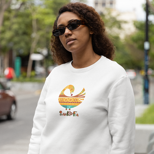 Adinkra Symbol Unisex Cotton Sweatshirt with West African Ghanaian Sankofa symbol, Afrocentric apparel, Pan-African Design, Great Gift