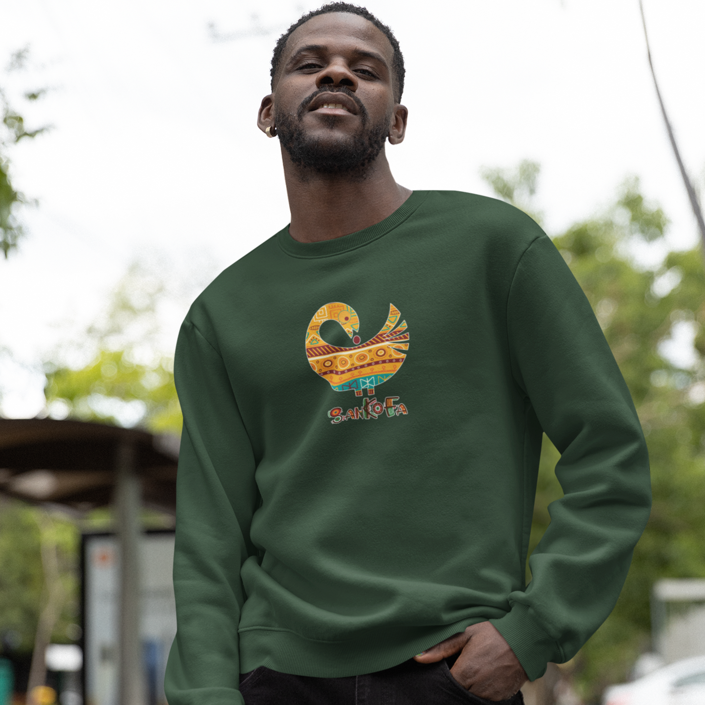Adinkra Symbol Unisex Cotton Sweatshirt with West African Ghanaian Sankofa symbol, Afrocentric apparel, Pan-African Design, Great Gift