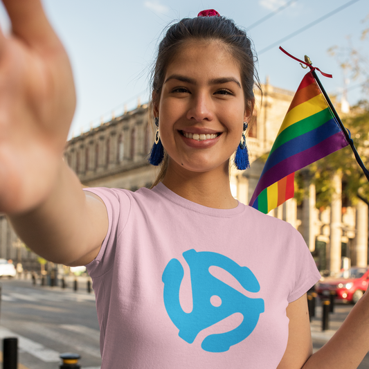 Unisex Jersey Graphic Tee with Custom 45 Record Adapter Design