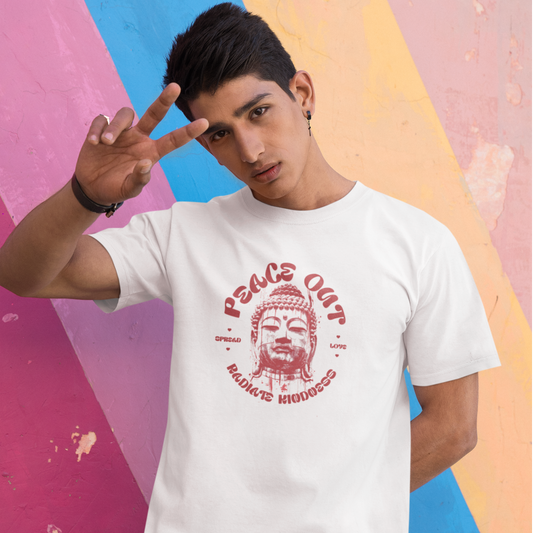 Unisex Peace Out Buddha T-Shirt - Relaxed Fit, Garment-Dyed, Ideal for Spiritual Vibes