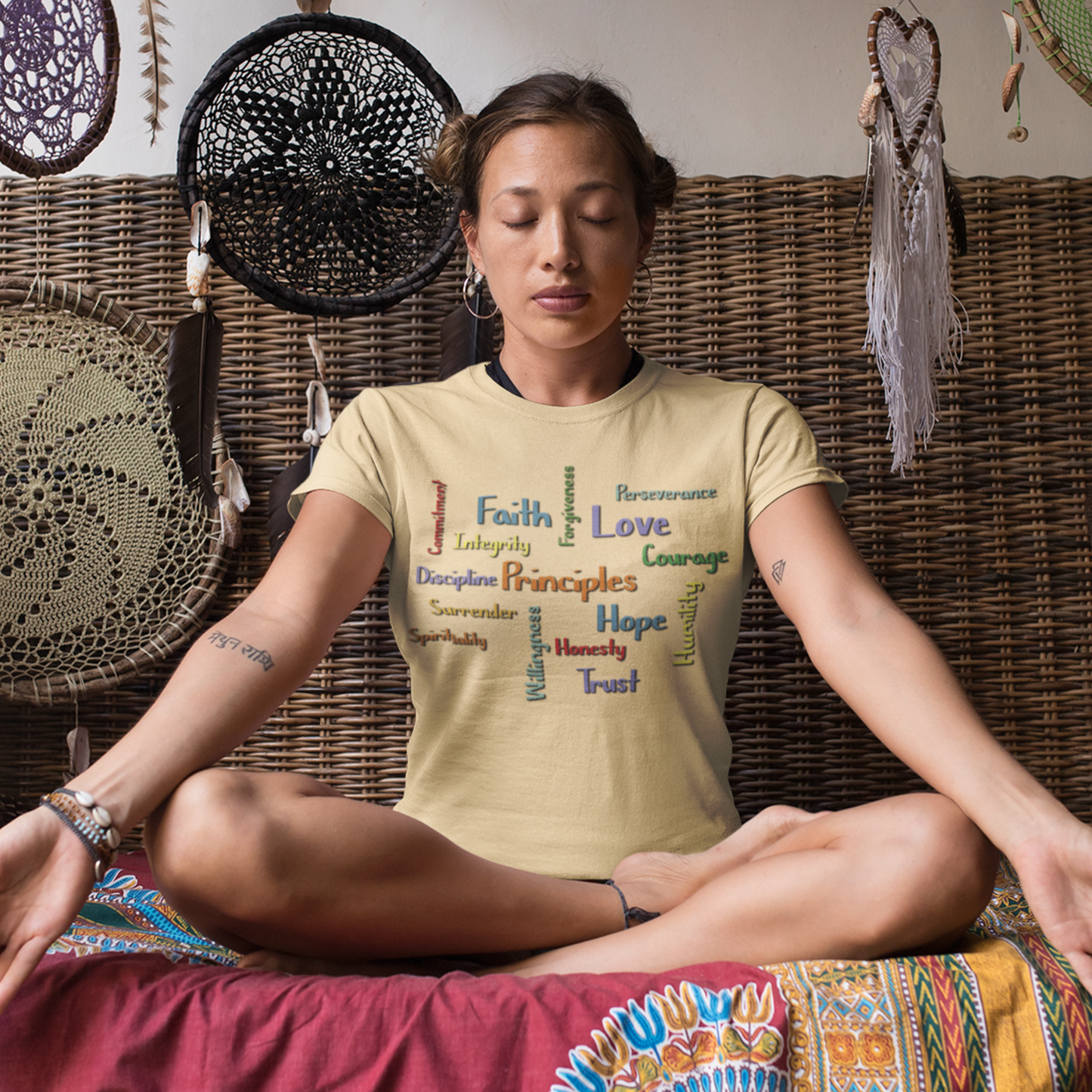 Spiritual Principles of Recovery, Word Cloud Design Graphic Tee, Graphic T-shirt, Gift for Recovery or Sober Anniversary