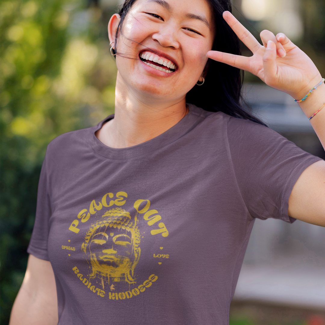Unisex Peace Out Buddha T-Shirt - Relaxed Fit, Garment-Dyed, Ideal for Spiritual Vibes