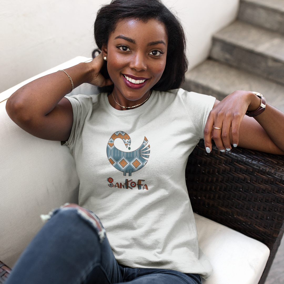 Adinkra Symbol Tshirt Sankofa Symbol with Pattern, Learn from the Past, Afrocentric, Pan-African Apparel, West African Symbols