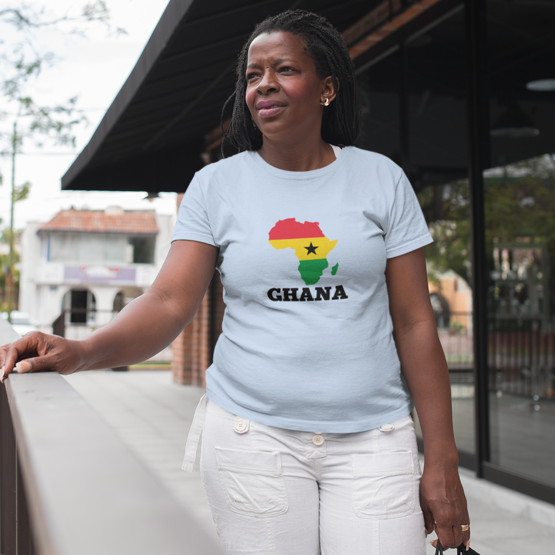 Africa Unisex Jersey Tee with the African Continent in the Ghanaian flag colors, Gift Top, cotton t-shirt, African Summer Shirt, Ghana Trip tshirt