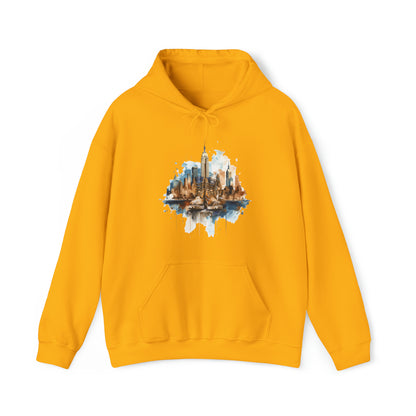 Unisex Hoodie Art on Apparel with City Pulse: Urban Tapestry Boots on New York Skyline