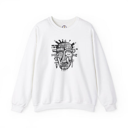 Unisex Sweatshirt with Abstract African Mask Art, Medium to Heavy weight Poly/Cotton Blend