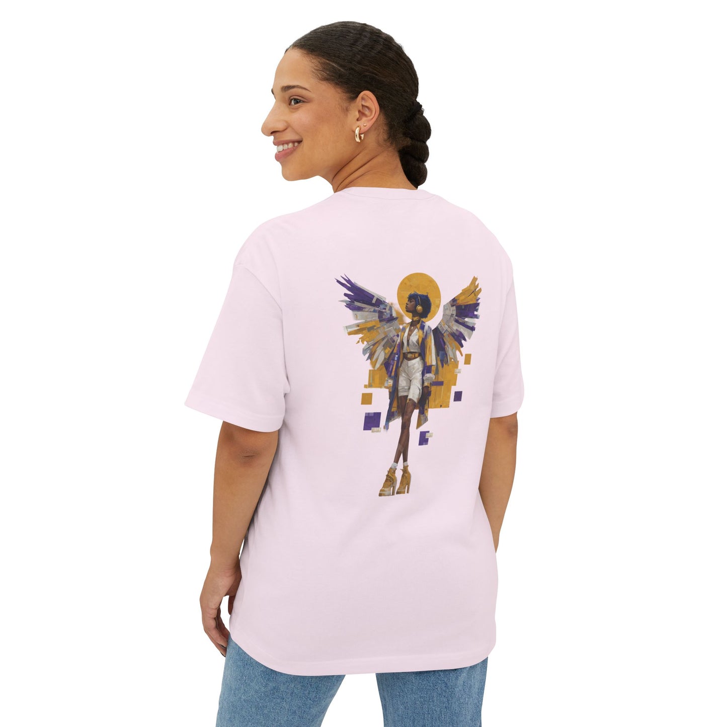 Oversized Unisex Streetwear TShirt | Spiritual by Nature Angel Art Tee | Afrocentric Graphic Back Design, Artistic Vibe Tshirt | Relaxed Fit