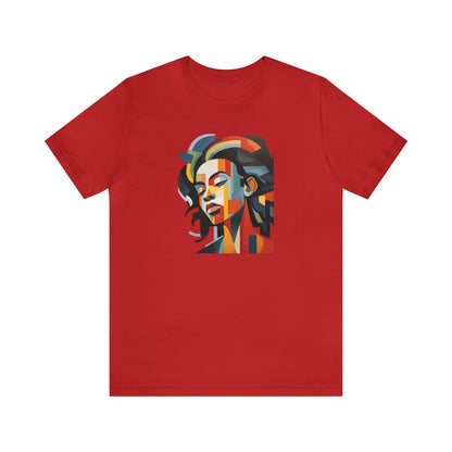 Unisex Cotton T-shirt with Abstract Cubism Style Woman, T-Shirt Cotton Tee for Art Lovers and Black, Pan-African Culture