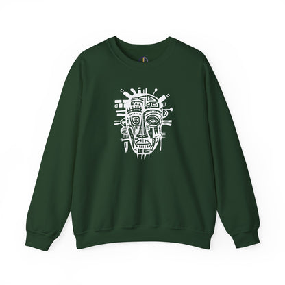 Unisex Sweatshirt with Abstract African Mask Art, Medium to Heavy weight Poly/Cotton Blend