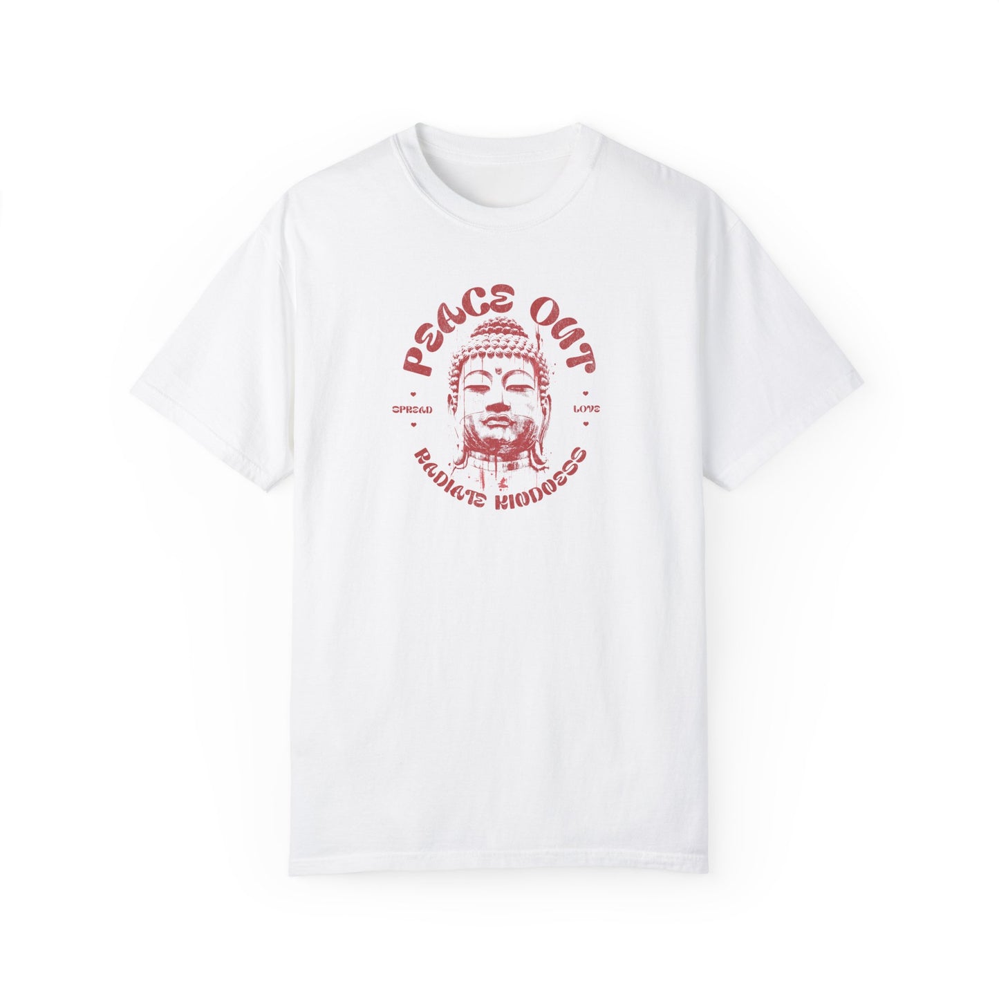 Unisex Peace Out Buddha T-Shirt - Relaxed Fit, Garment-Dyed, Ideal for Spiritual Vibes