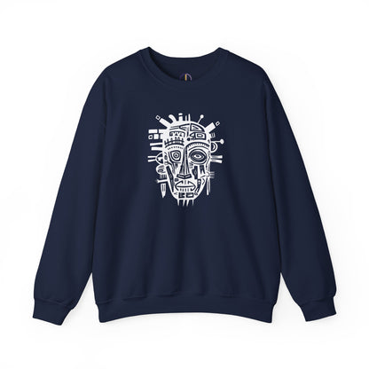 Unisex Sweatshirt with Abstract African Mask Art, Medium to Heavy weight Poly/Cotton Blend