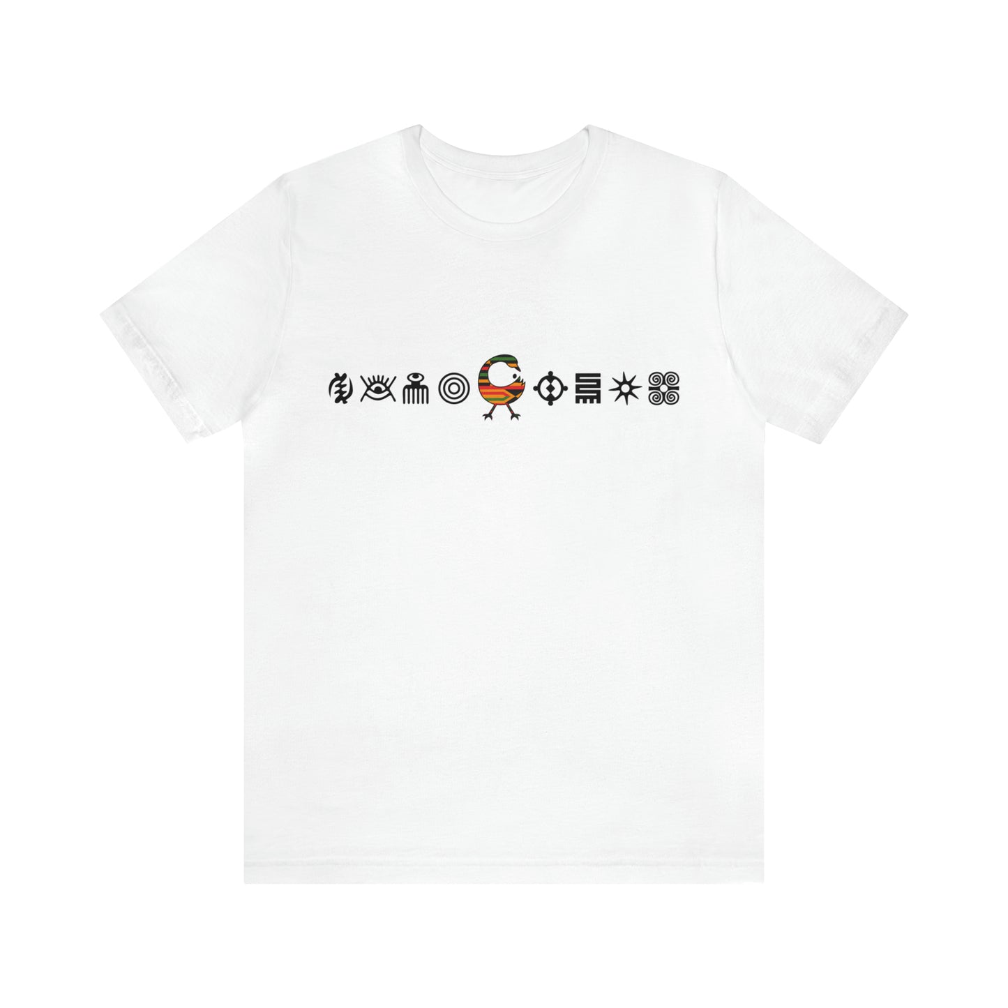 Adinkra Symbol T-shirt with Multiple Symbols in a Circular Pattern