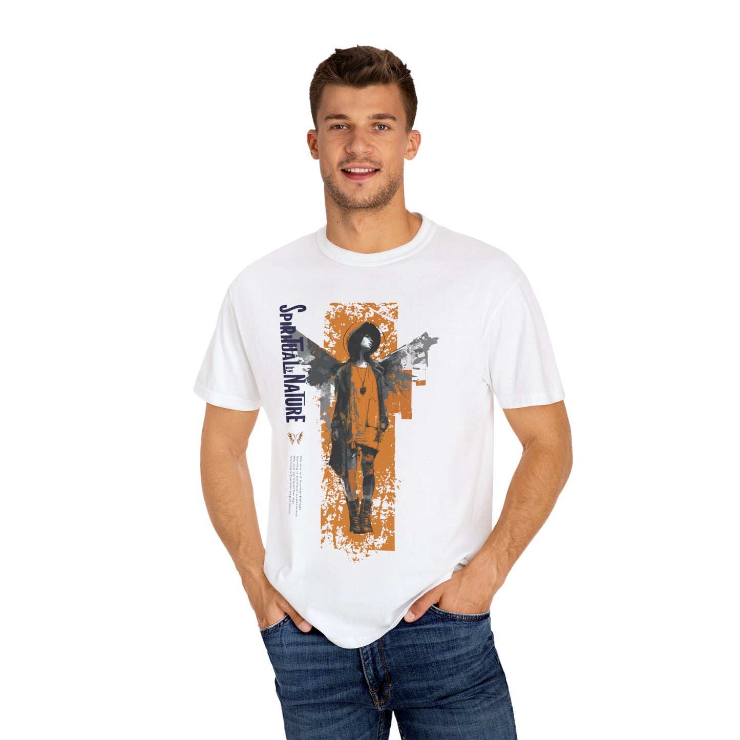 Spiritual by Nature Unisex Tee, Angel Graphic T-Shirt, Street Gear, Boho Top, Artistic Garment-Dyed T-Shirt, Vintage Style Urban Streetwear