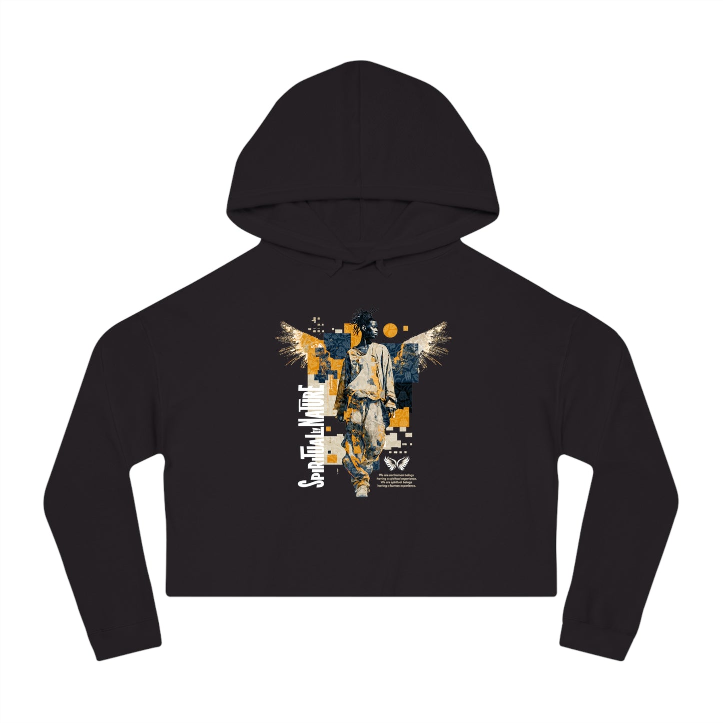 Women's Cropped Hooded Sweatshirt with Angel Graphic - Spiritual by Nature, Street Wear, Urban Style, Stylish Layering, Women's Fashion, Trendy Gift for Her