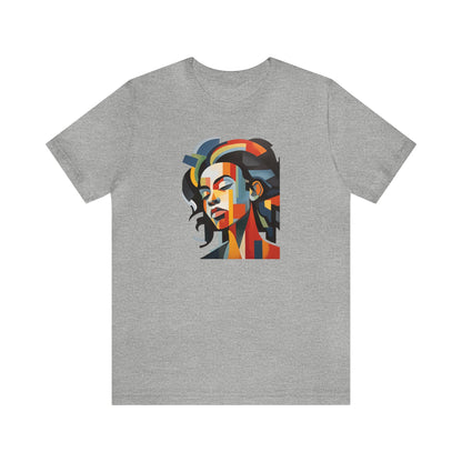 Unisex Cotton T-shirt with Abstract Cubism Style Woman, T-Shirt Cotton Tee for Art Lovers and Black, Pan-African Culture