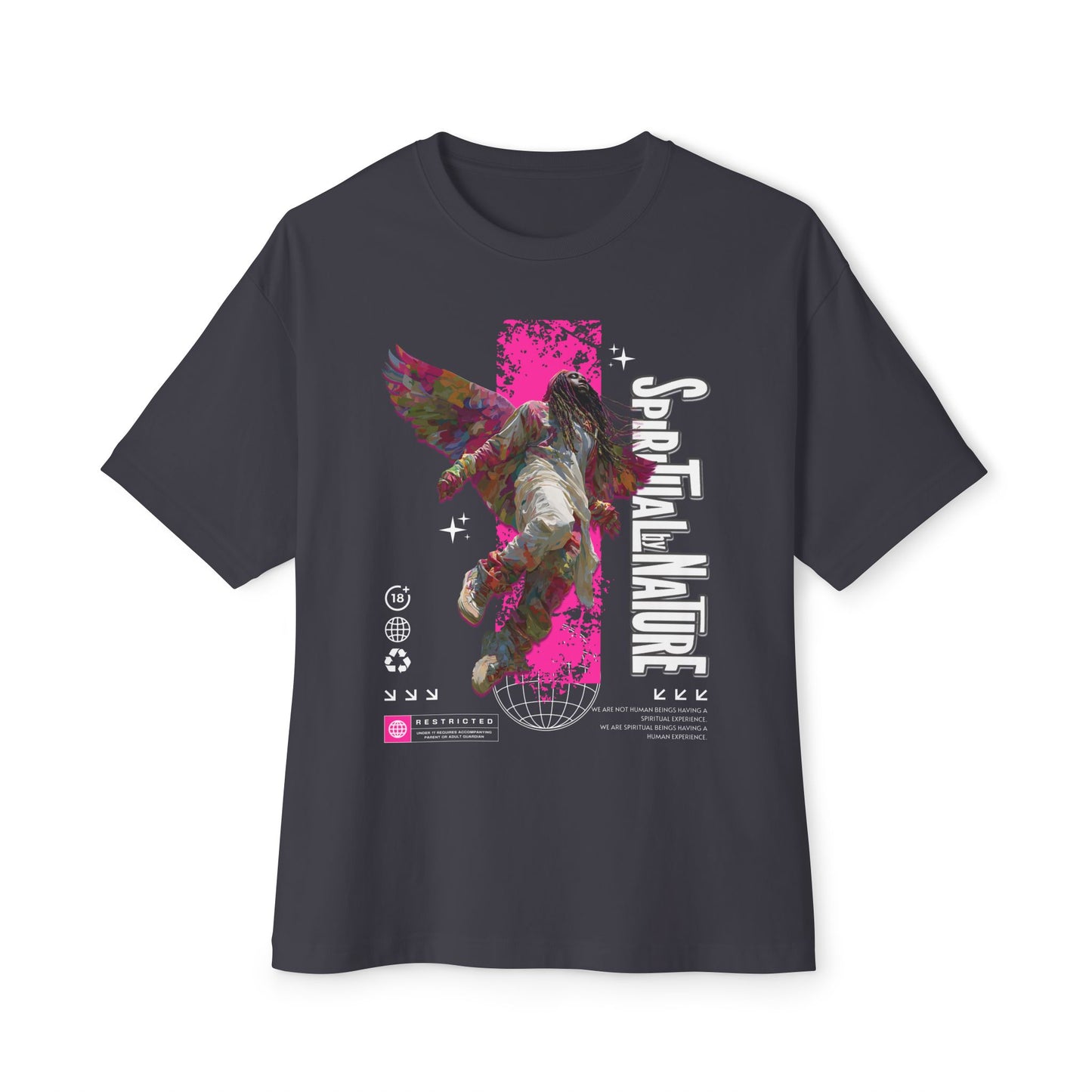 Angel Wings Oversized Boxy Tee | Bella Canvas 3010 | Unisex Cotton Streetwear | Black Pink
