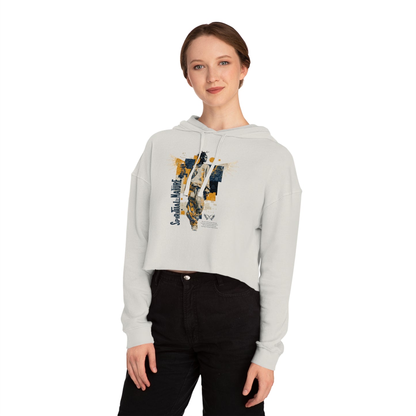 Women's Cropped Hooded Sweatshirt with Angel Graphic - Spiritual by Nature, Street Wear, Urban Style, Stylish Layering, Women's Fashion, Trendy Gift for Her