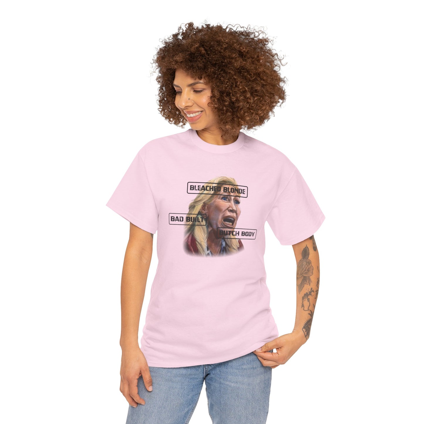 Political Unisex T-shirt, Bleached Blonde Bad Built Butch Body, Margorie Taylor Green Unisex T-shirt