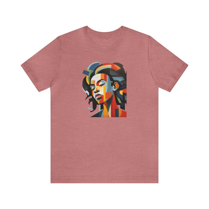 Unisex Cotton T-shirt with Abstract Cubism Style Woman, T-Shirt Cotton Tee for Art Lovers and Black, Pan-African Culture