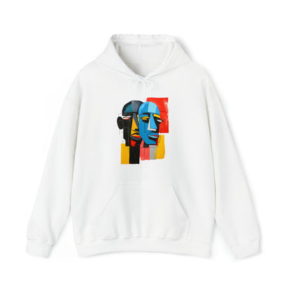 Unisex Hoodie Art on Apparel with "Cubist Echoes: Abstract Twin Profiles"