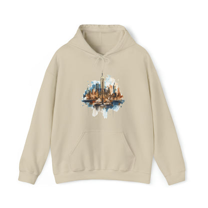 Unisex Hoodie Art on Apparel with City Pulse: Urban Tapestry Boots on New York Skyline