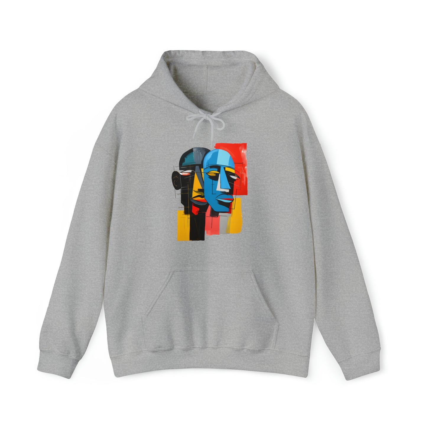 Unisex Hoodie Art on Apparel with "Cubist Echoes: Abstract Twin Profiles"