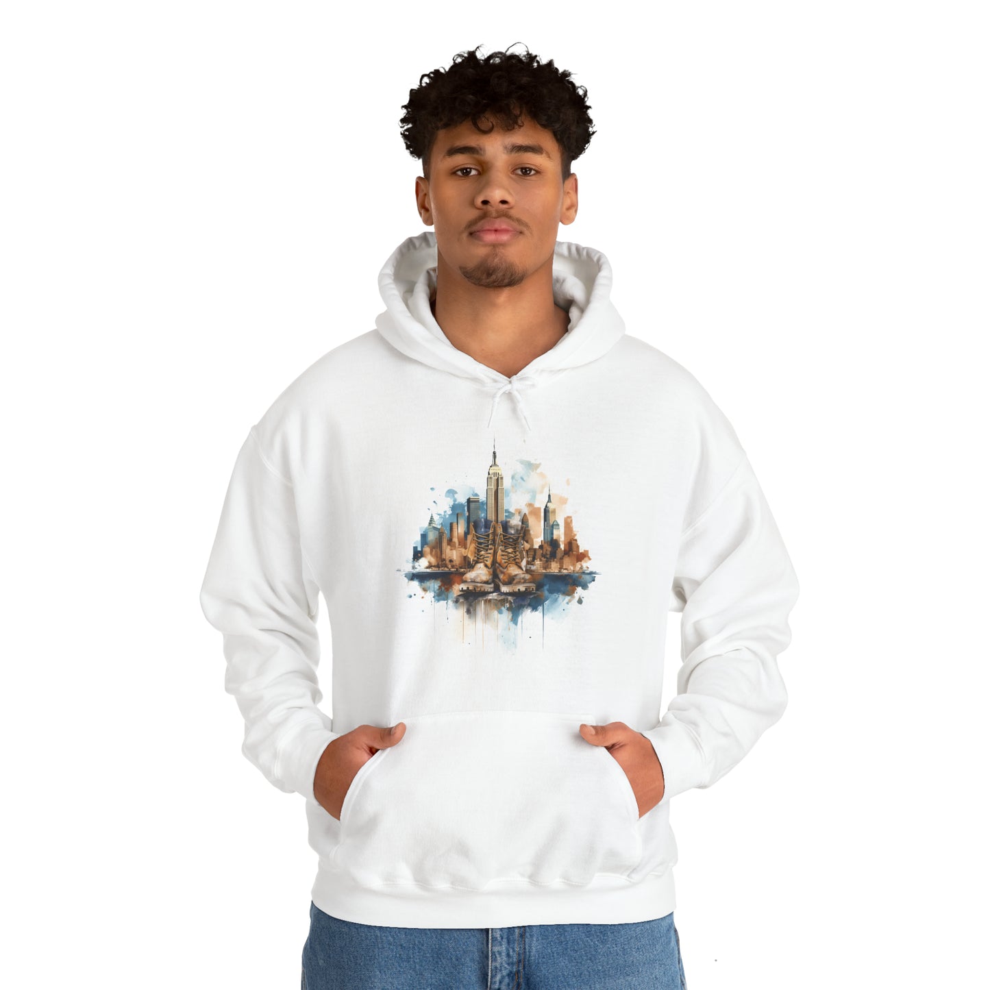 Unisex Hoodie Art on Apparel with City Pulse: Urban Tapestry Boots on New York Skyline