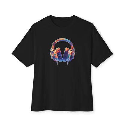 Pop Art Style Headphones, Unisex Oversized Boxy Tee in 6 Colors