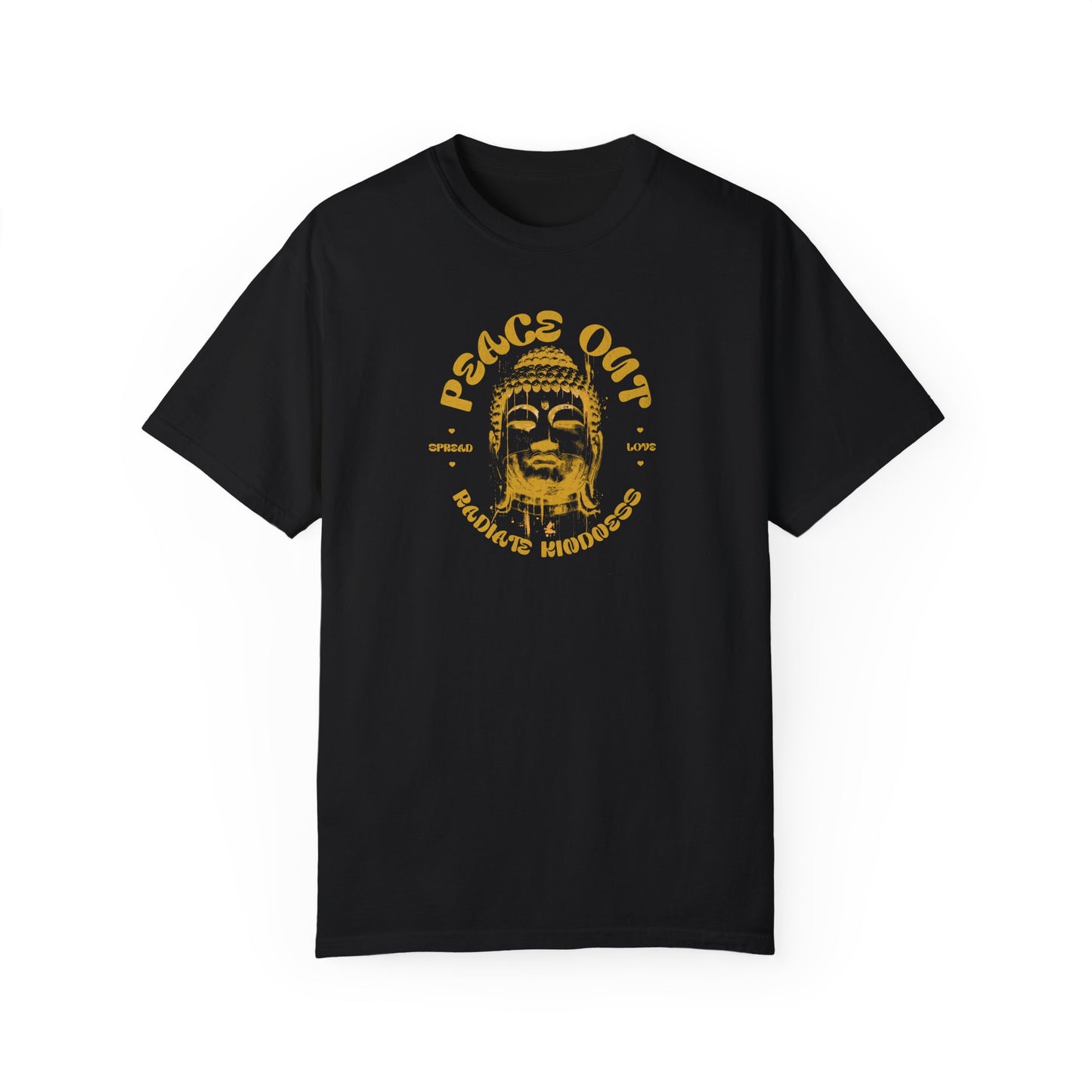 Unisex Peace Out Buddha T-Shirt - Relaxed Fit, Garment-Dyed, Ideal for Spiritual Vibes