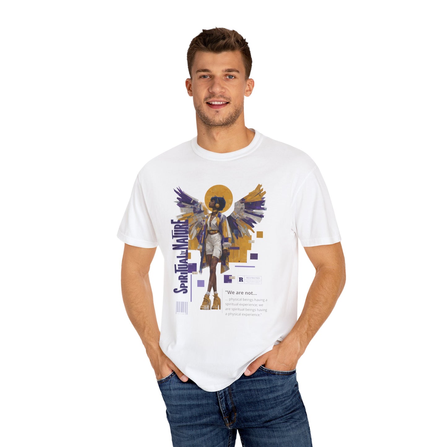 Spiritual by Nature Angel Tee | Urban Collage Art Shirt, Full Front Graphic, Comfort Colors Streetwear, Divine Energy Tshirt
