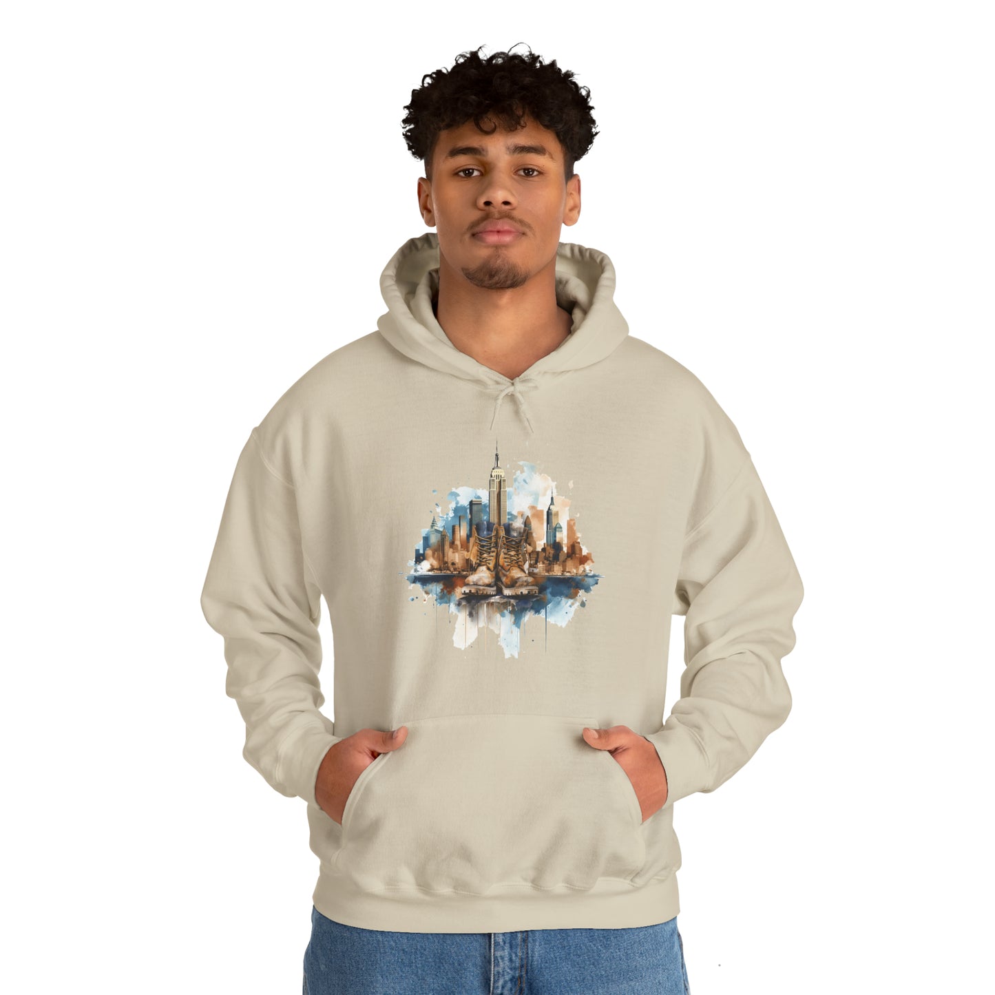 Unisex Hoodie Art on Apparel with City Pulse: Urban Tapestry Boots on New York Skyline