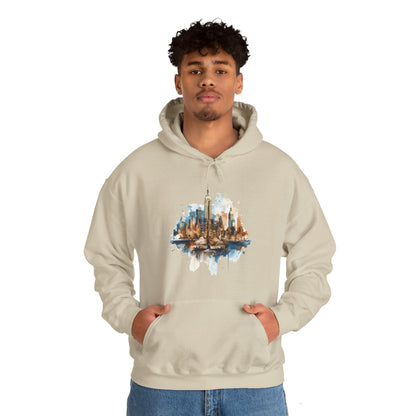 Unisex Hoodie Art on Apparel with City Pulse: Urban Tapestry Boots on New York Skyline