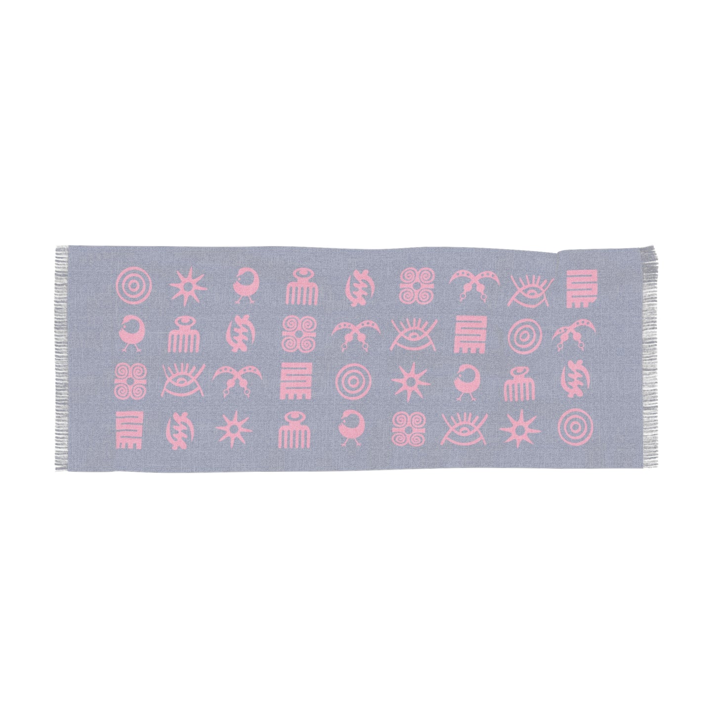 Adinkra Symbol Light Scarf, Beautiful Pattern Scarf with West African Ghanaian Symbols, Pink on Blue