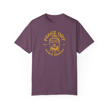 Unisex Peace Out Buddha T-Shirt - Relaxed Fit, Garment-Dyed, Ideal for Spiritual Vibes