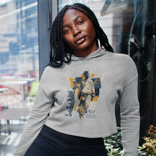Women's Cropped Hooded Sweatshirt with Angel Graphic - Spiritual by Nature, Street Wear, Urban Style, Stylish Layering, Women's Fashion, Trendy Gift for Her