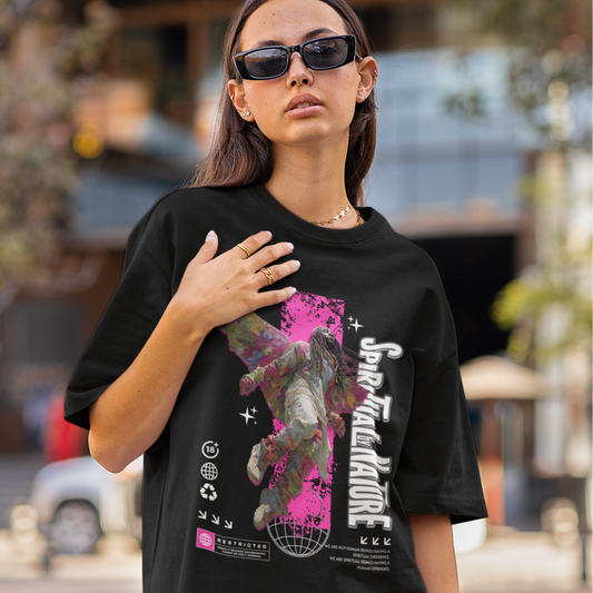 Angel Wings Oversized Boxy Tee | Bella Canvas 3010 | Unisex Cotton Streetwear | Black Pink