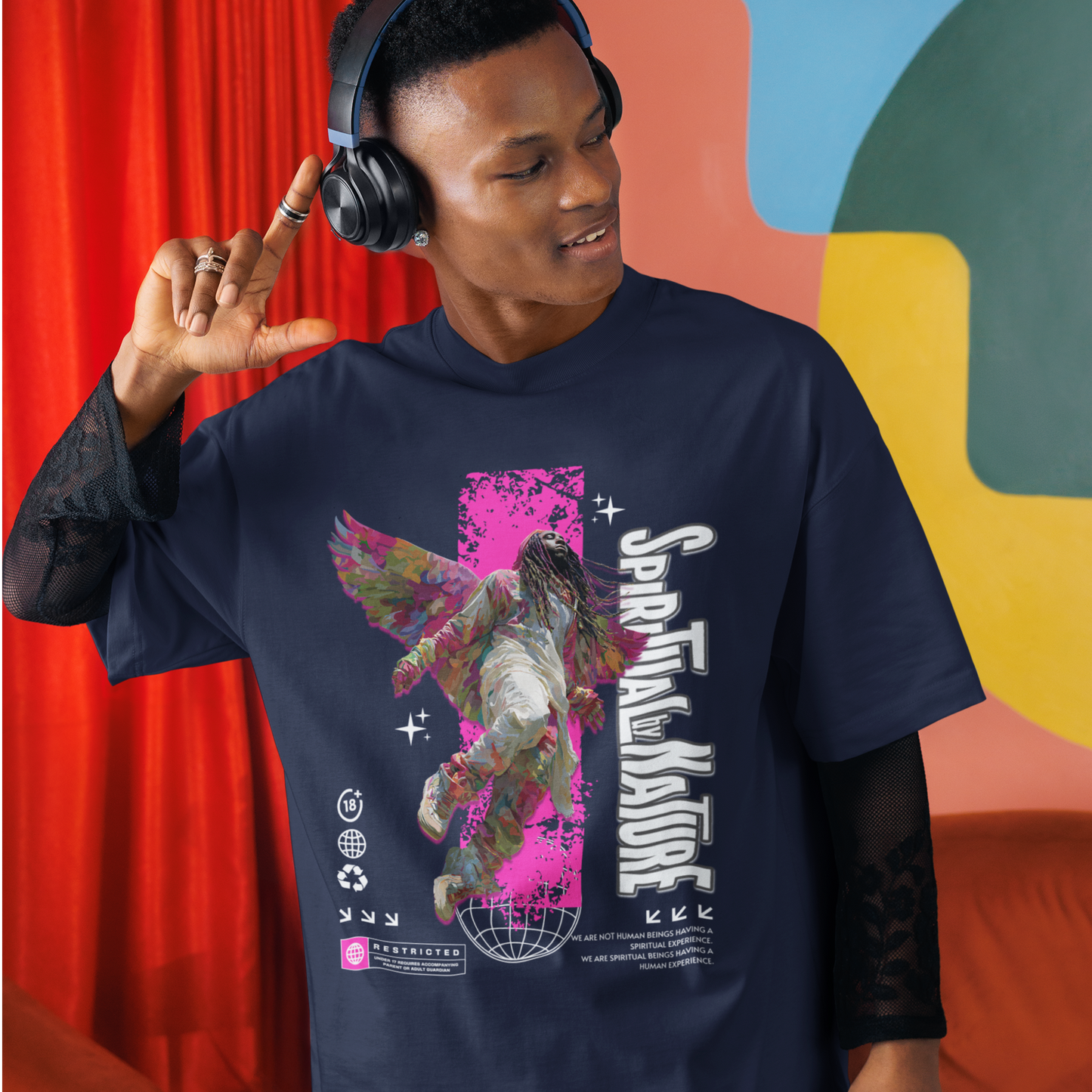 Angel Wings Oversized Boxy Tee | Bella Canvas 3010 | Unisex Cotton Streetwear | Black Pink