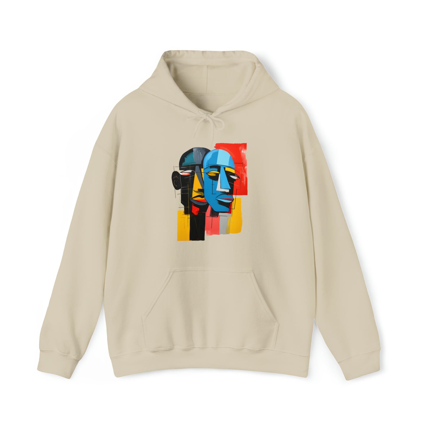 Unisex Hoodie Art on Apparel with "Cubist Echoes: Abstract Twin Profiles"