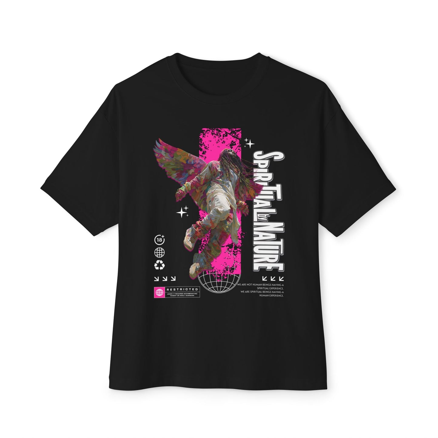 Angel Wings Oversized Boxy Tee | Bella Canvas 3010 | Unisex Cotton Streetwear | Black Pink