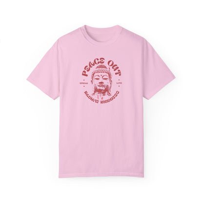 Unisex Peace Out Buddha T-Shirt - Relaxed Fit, Garment-Dyed, Ideal for Spiritual Vibes