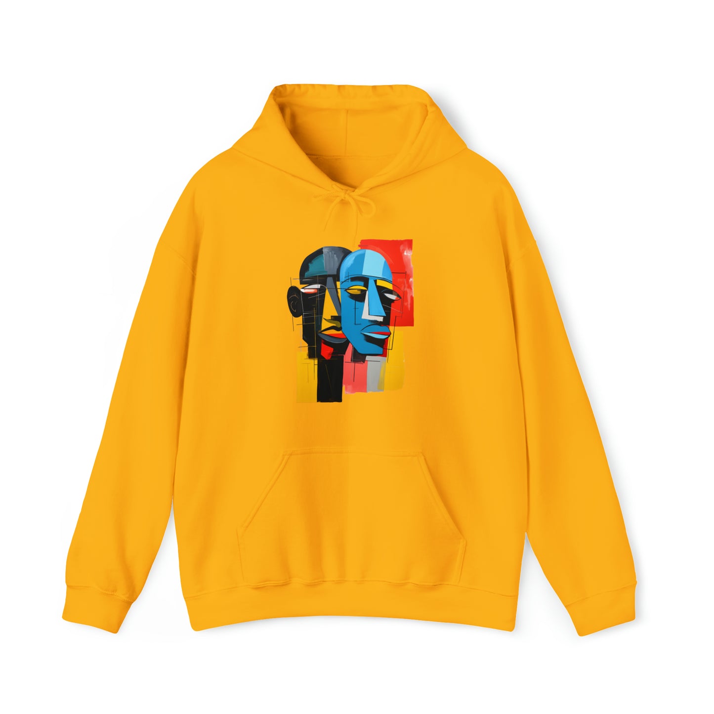 Unisex Hoodie Art on Apparel with "Cubist Echoes: Abstract Twin Profiles"