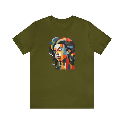 Unisex Cotton T-shirt with Abstract Cubism Style Woman, T-Shirt Cotton Tee for Art Lovers and Black, Pan-African Culture