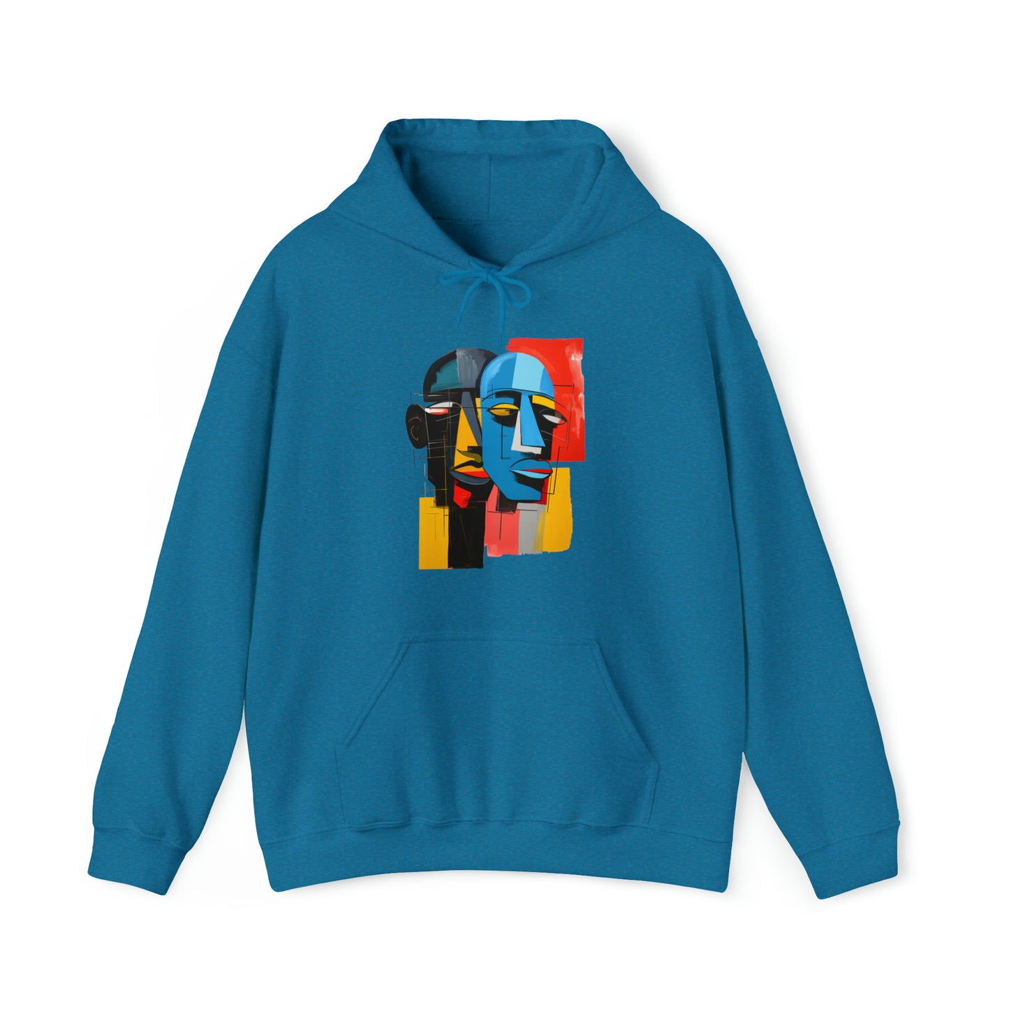 Unisex Hoodie Art on Apparel with "Cubist Echoes: Abstract Twin Profiles"