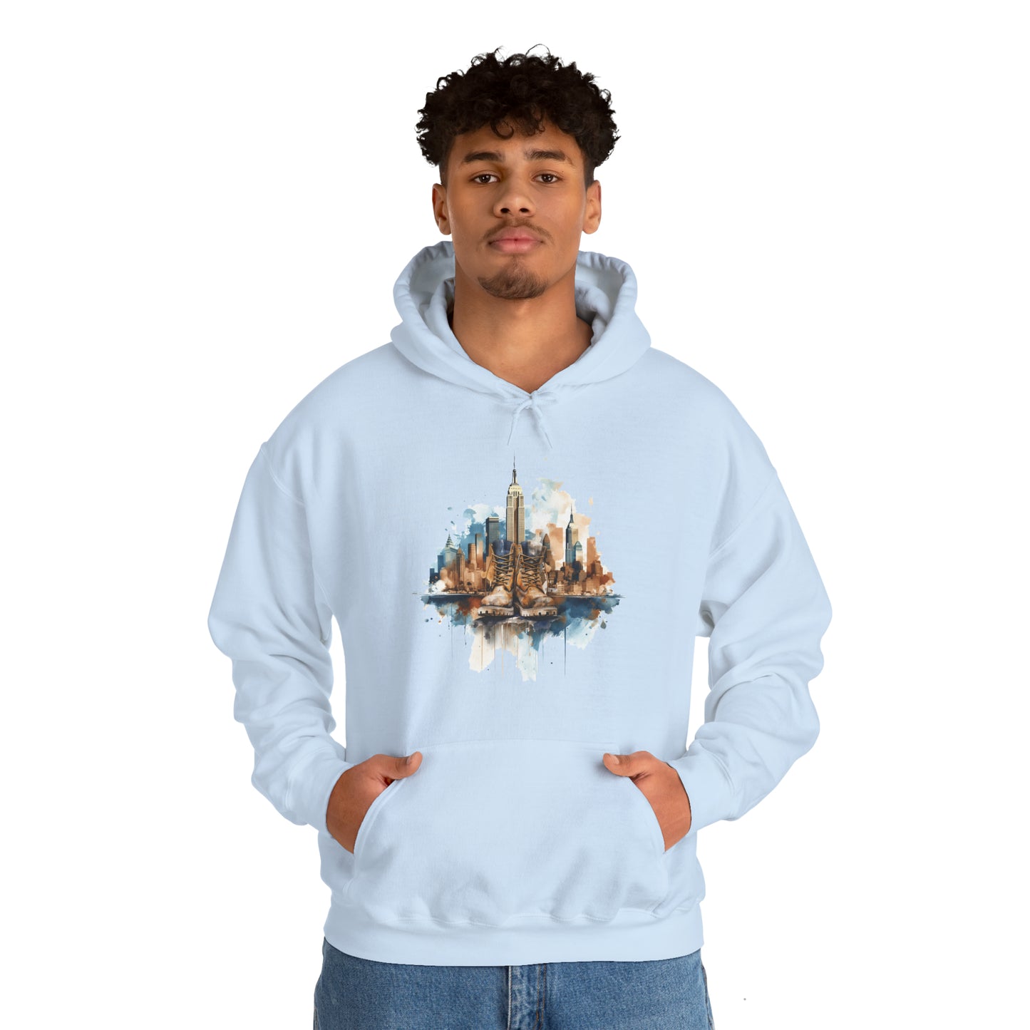 Unisex Hoodie Art on Apparel with City Pulse: Urban Tapestry Boots on New York Skyline