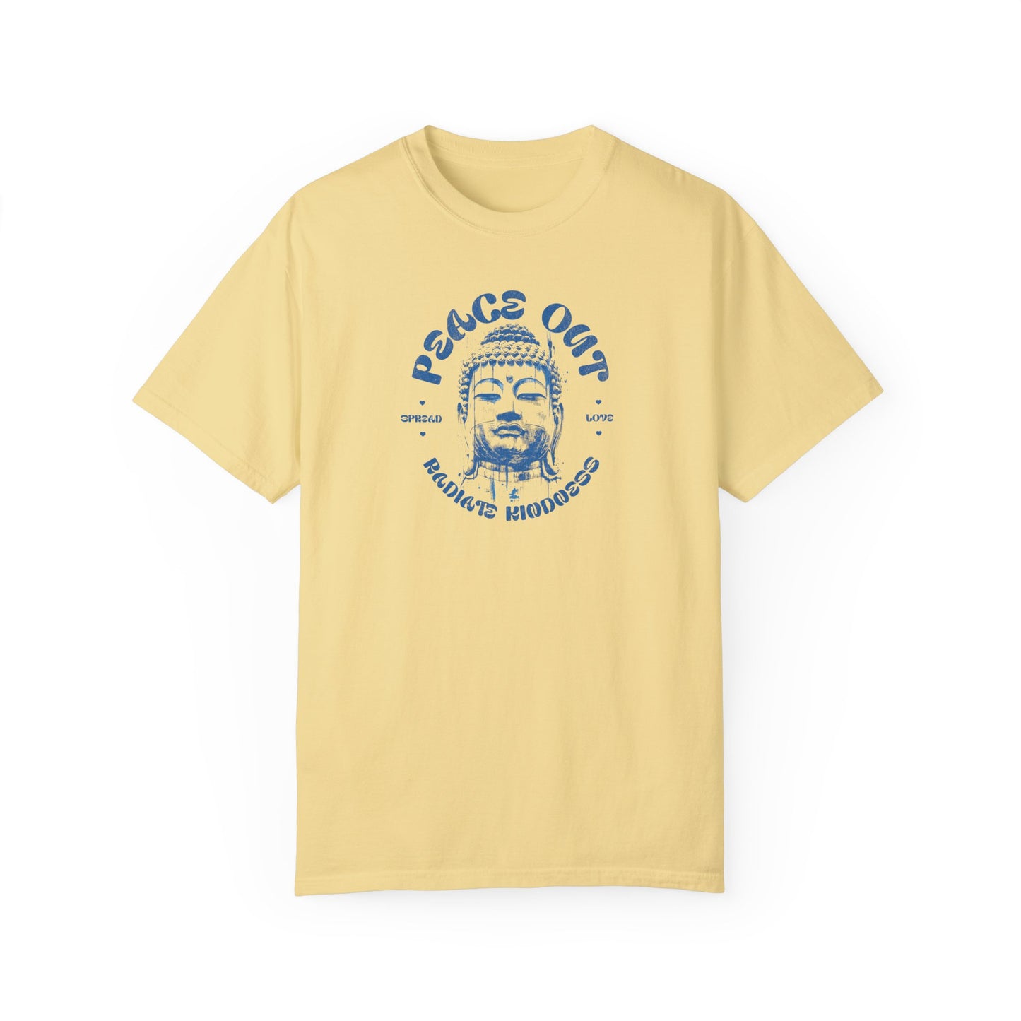 Unisex Peace Out Buddha T-Shirt - Relaxed Fit, Garment-Dyed, Ideal for Spiritual Vibes