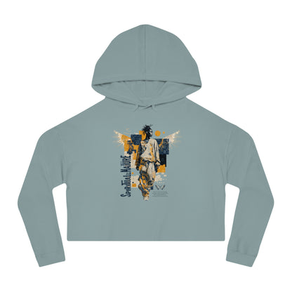 Women's Cropped Hooded Sweatshirt with Angel Graphic - Spiritual by Nature, Street Wear, Urban Style, Stylish Layering, Women's Fashion, Trendy Gift for Her