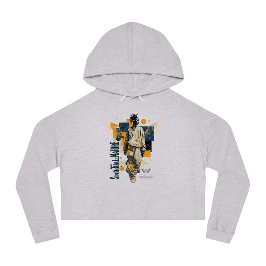 Women's Cropped Hooded Sweatshirt with Angel Graphic - Spiritual by Nature, Street Wear, Urban Style, Stylish Layering, Women's Fashion, Trendy Gift for Her